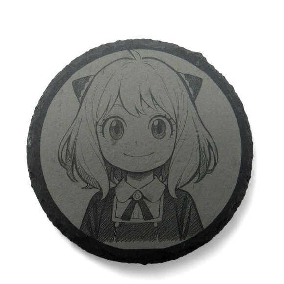 ANIME COASTER Set Of 4 Animations on Round Gray Slate 4x4" - Picture 1 of 6